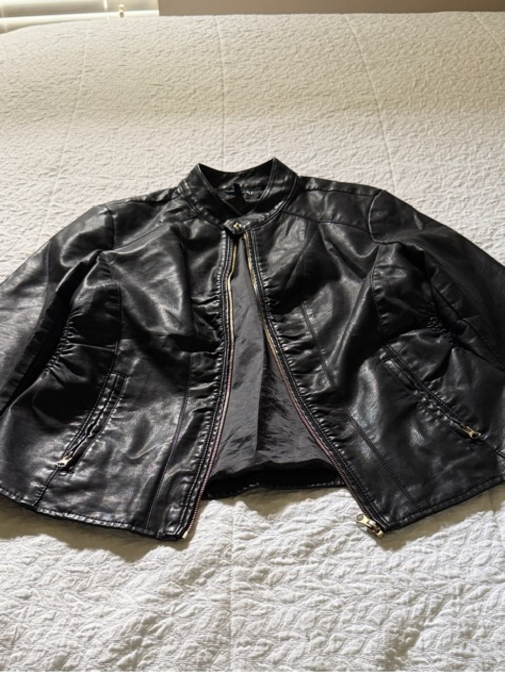 Baccini Black Faux Leather Zip-Up Jacket